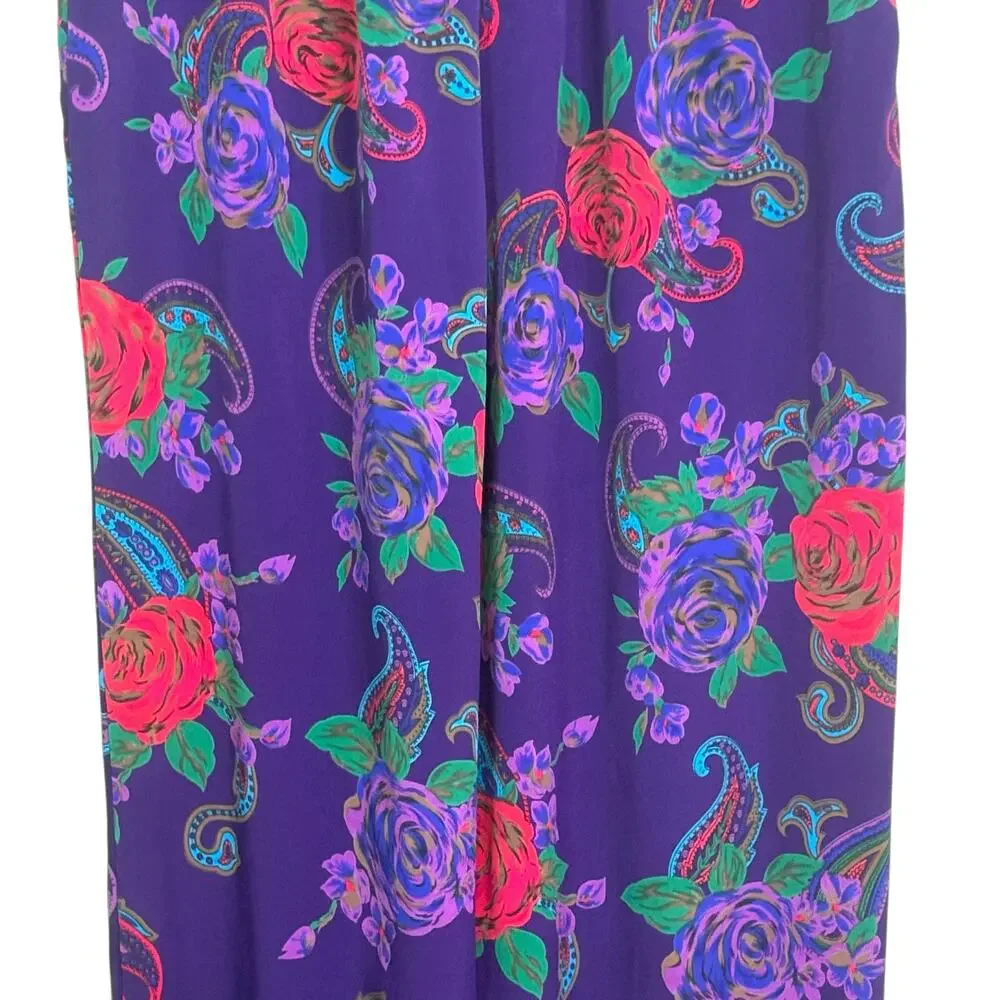 Vintage Victoria's Secret Size Medium Purple Red Rose Print Satin Pants